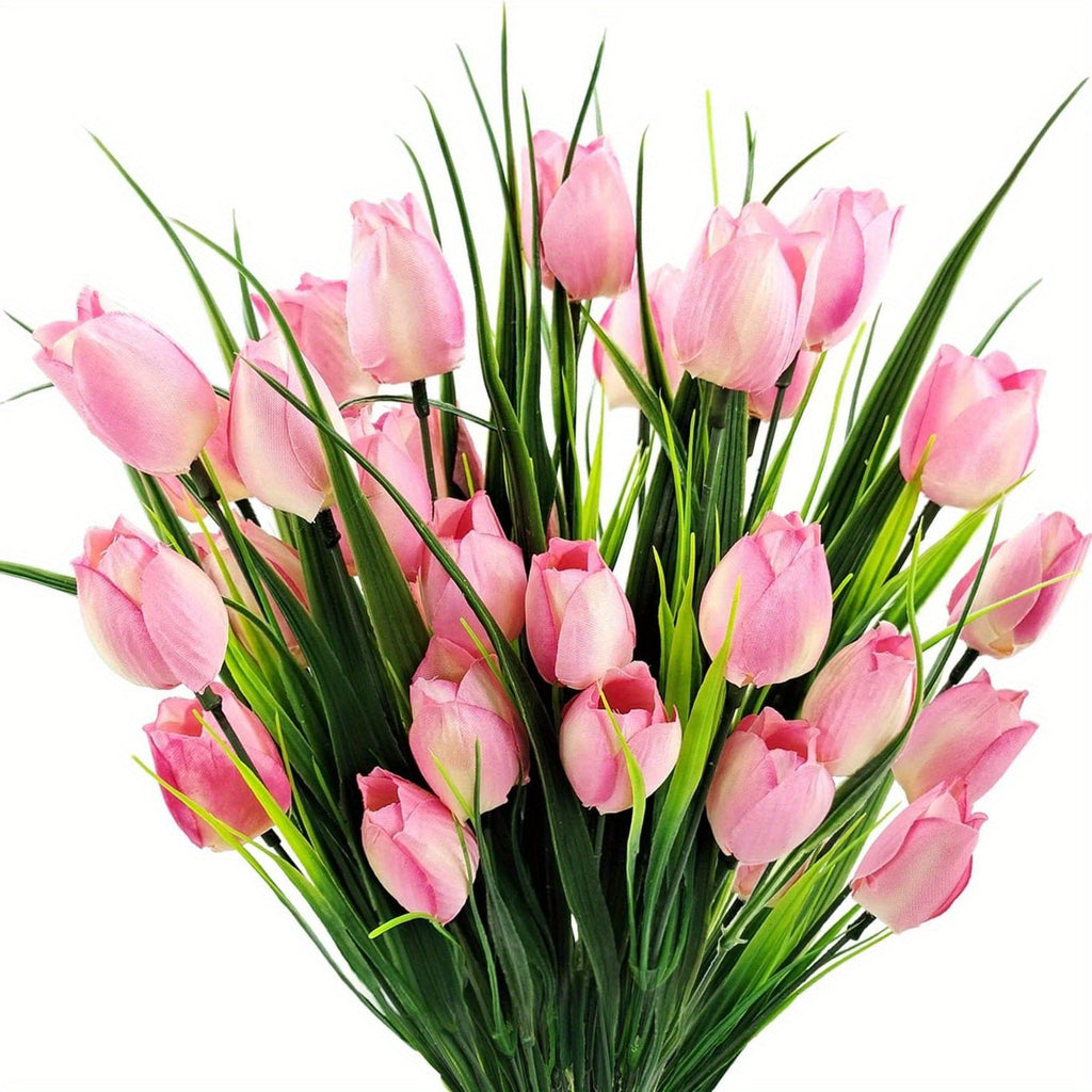 Tulipanes artificiales con resistencia a los rayos UV de 16" x 7" para jardín, balcón y terraza