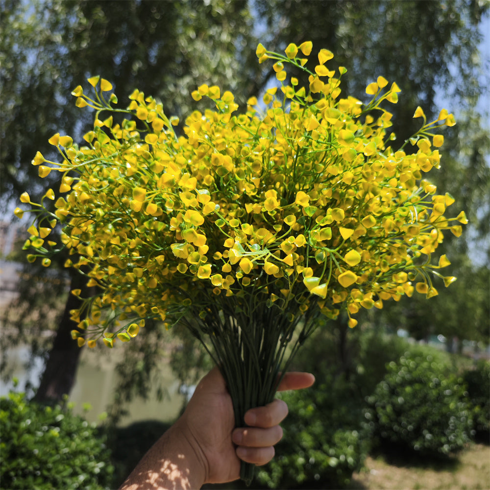 Arbusto artificial con resistencia a los rayos UV de 15" x 18" para jardín, balcón y terraza - Amarillo