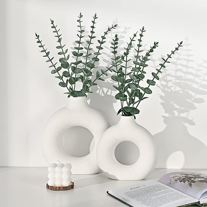 Eucalipto artificial con tacto real de 16" x 4" 12 piezas para jardín, balcón y terraza - Gris verde 15"