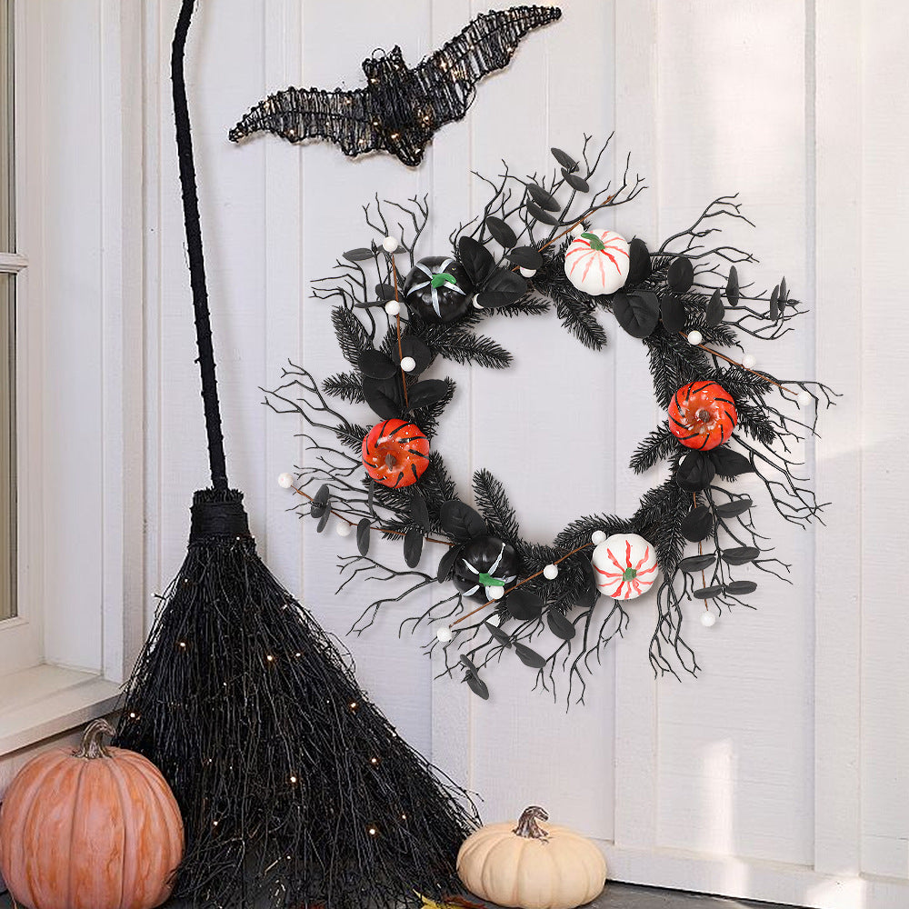 Corona de Calabazas de Otoño 45cm, Decoración Realista, Ideal para Halloween, Fiestas y Eventos, Adorno para Puerta