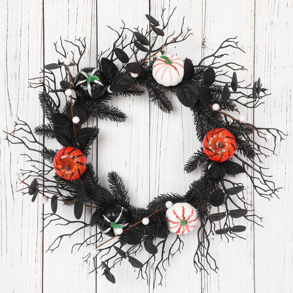 Corona de Calabazas de Otoño 45cm, Decoración Realista, Ideal para Halloween, Fiestas y Eventos, Adorno para Puerta