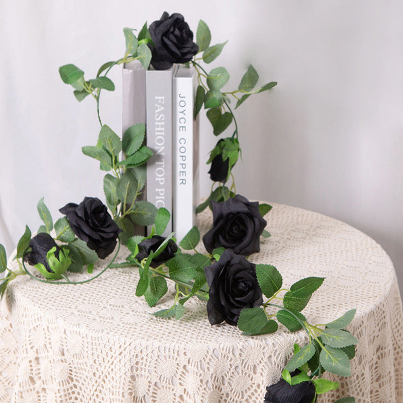 Rama de Rosas Negras Artificiales 200 cm, Realista y Elegante, Perfecta para Decoración de Bodas, Eventos, y Hogar