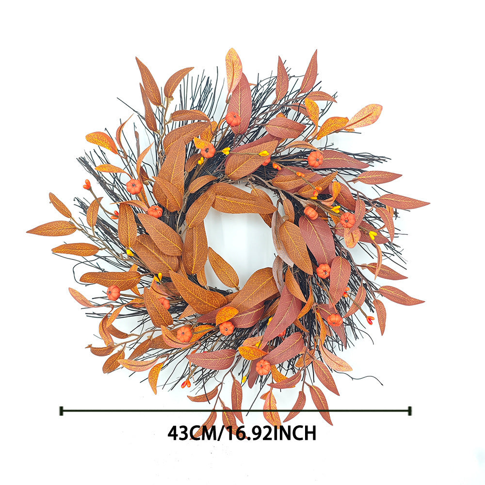 Corona de Otoño con Hojas de Arce y Calabaza, 43 cm, Decoración Realista para Puertas y Paredes, Ideal para Bodas y Hogar