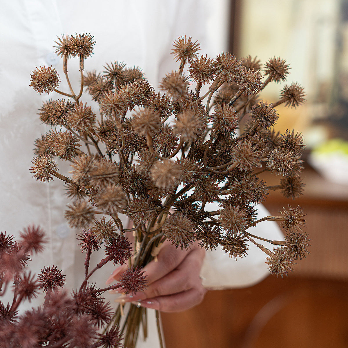 Ramo de Castañas de Indias Falsas de 28 cm, Plástico, Decoración de Otoño, Vintage, para Hogar, Escaparates, Bodas y Eventos