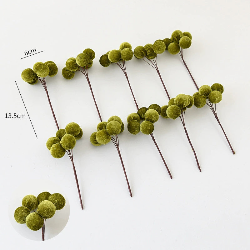 Ramo de 10 tallos de acebo artificial en tela, 13.5 cm, decoración navideña realista para centros de mesa, bodas, escaparates y eventos