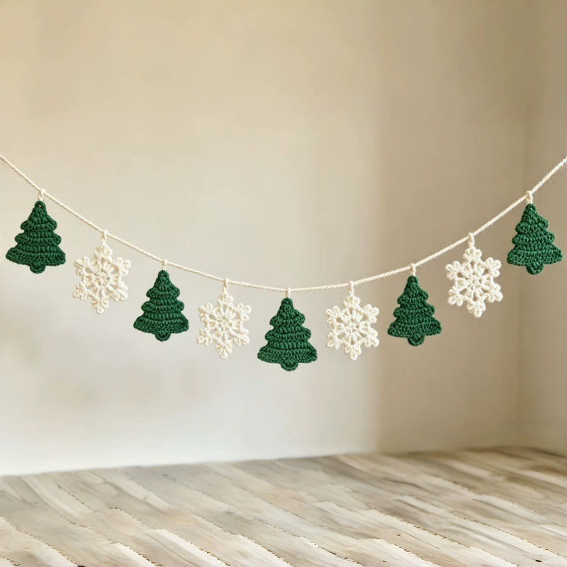 Guirnalda Navideña de Bandera Tejida a Mano, 200 cm, Decoración de Fiesta con Copos de Nieve, Adorno para Árbol de Navidad, Fiestas y Eventos