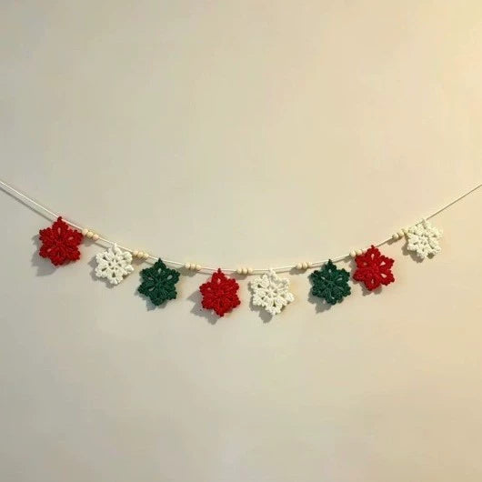 Guirnalda Navideña de Bandera Tejida a Mano, 200 cm, Decoración de Fiesta con Copos de Nieve, Adorno para Árbol de Navidad, Fiestas y Eventos