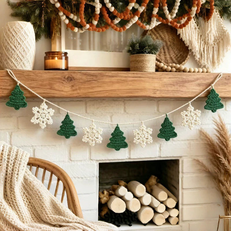 Guirnalda Navideña de Bandera Tejida a Mano, 200 cm, Decoración de Fiesta con Copos de Nieve, Adorno para Árbol de Navidad, Fiestas y Eventos