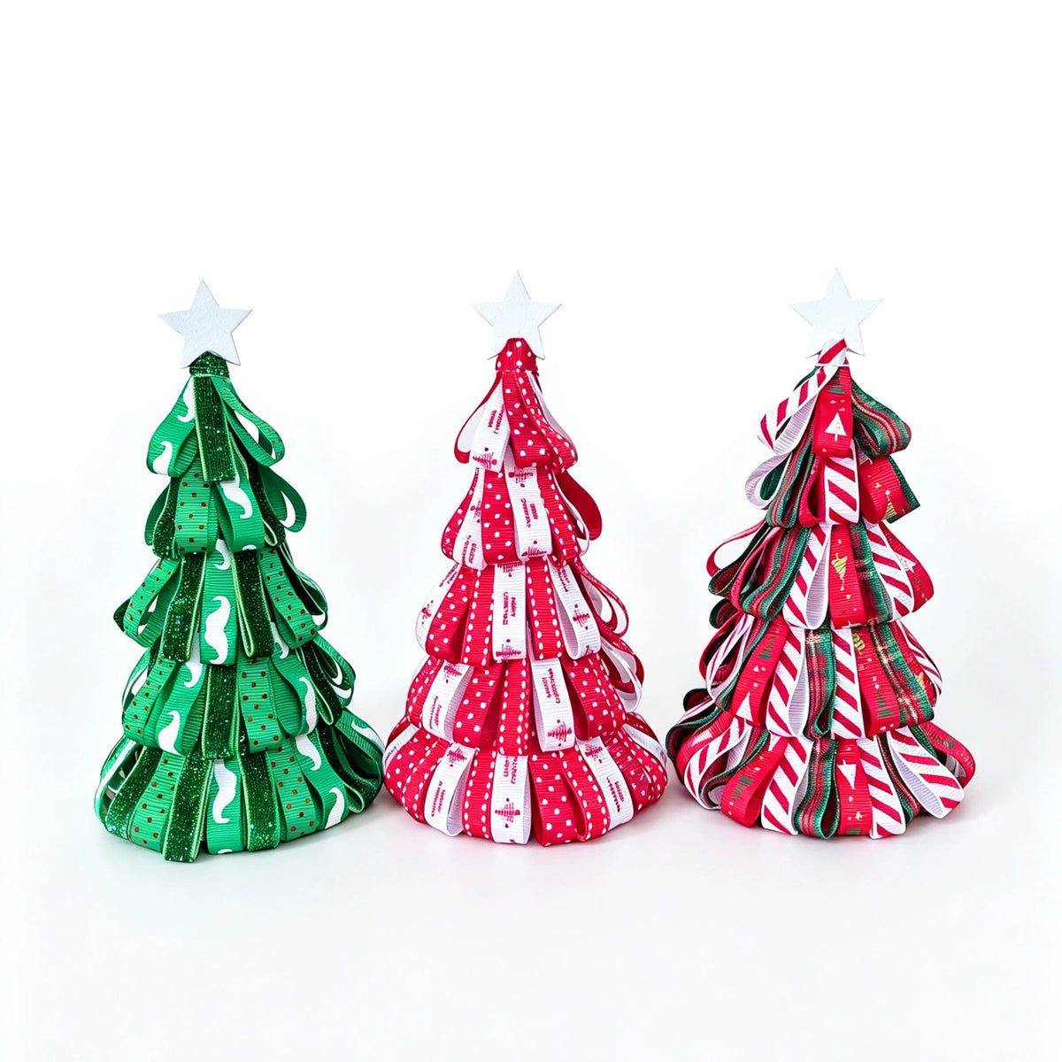 Árbol de Navidad decorativo en cinta, 18 cm, adorno de mesa o chimenea, decoración navideña realista para hogar, eventos y bodas