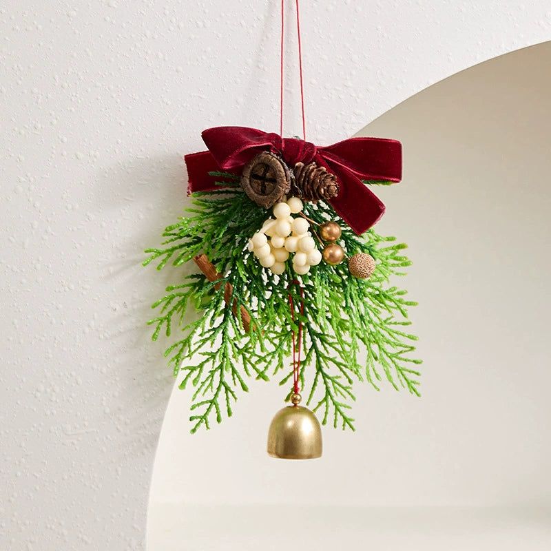 Adorno navideño colgante campana de Navidad con lazo, 13x16 cm, decoración realista para árbol, pared, puerta, regalo, 6 diseños