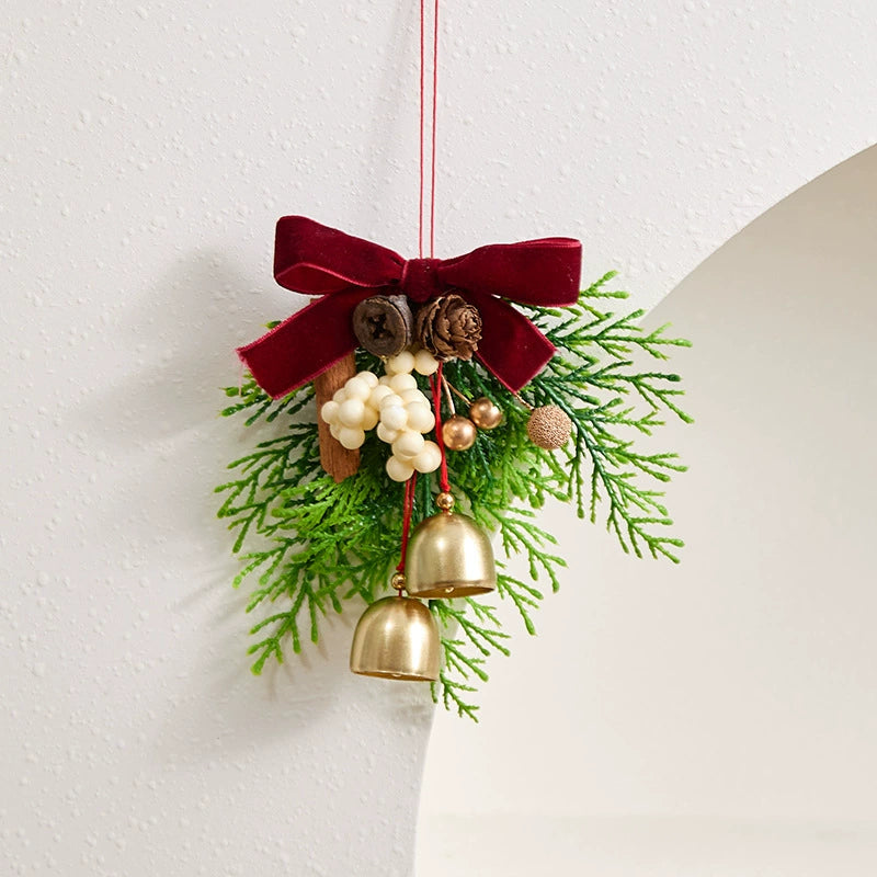 Adorno navideño colgante campana de Navidad con lazo, 13x16 cm, decoración realista para árbol, pared, puerta, regalo, 6 diseños