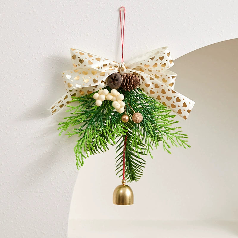 Adorno navideño colgante campana de Navidad con lazo, 13x16 cm, decoración realista para árbol, pared, puerta, regalo, 6 diseños