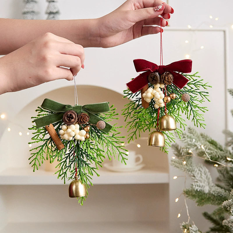 Adorno navideño colgante campana de Navidad con lazo, 13x16 cm, decoración realista para árbol, pared, puerta, regalo, 6 diseños