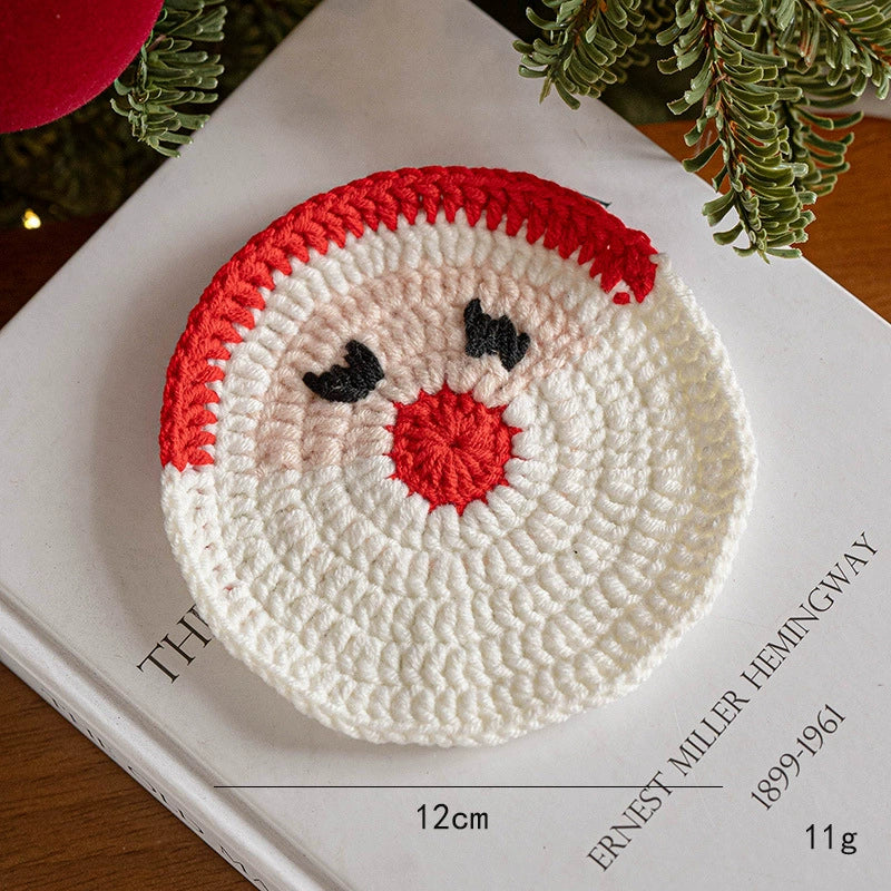 Posavasos navideño tejido a mano de lana, diámetro 11-13 cm, 6 diseños, decoración de mesa, regalo festivo, antideslizante y aislante