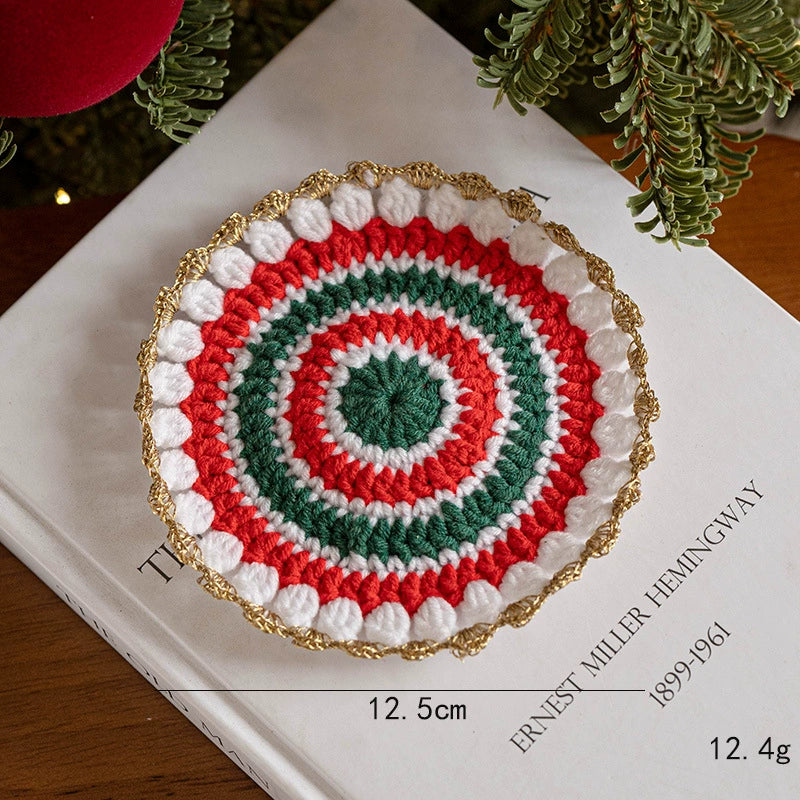 Posavasos navideño tejido a mano de lana, diámetro 11-13 cm, 6 diseños, decoración de mesa, regalo festivo, antideslizante y aislante