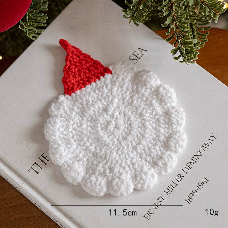 Posavasos navideño tejido a mano de lana, diámetro 11-13 cm, 6 diseños, decoración de mesa, regalo festivo, antideslizante y aislante