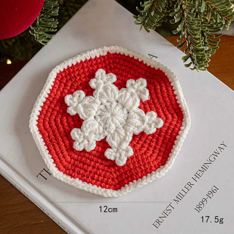 Posavasos navideño tejido a mano de lana, diámetro 11-13 cm, 6 diseños, decoración de mesa, regalo festivo, antideslizante y aislante