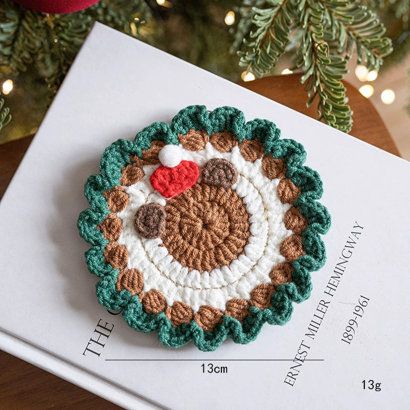 Posavasos navideño tejido a mano de lana, diámetro 11-13 cm, 6 diseños, decoración de mesa, regalo festivo, antideslizante y aislante