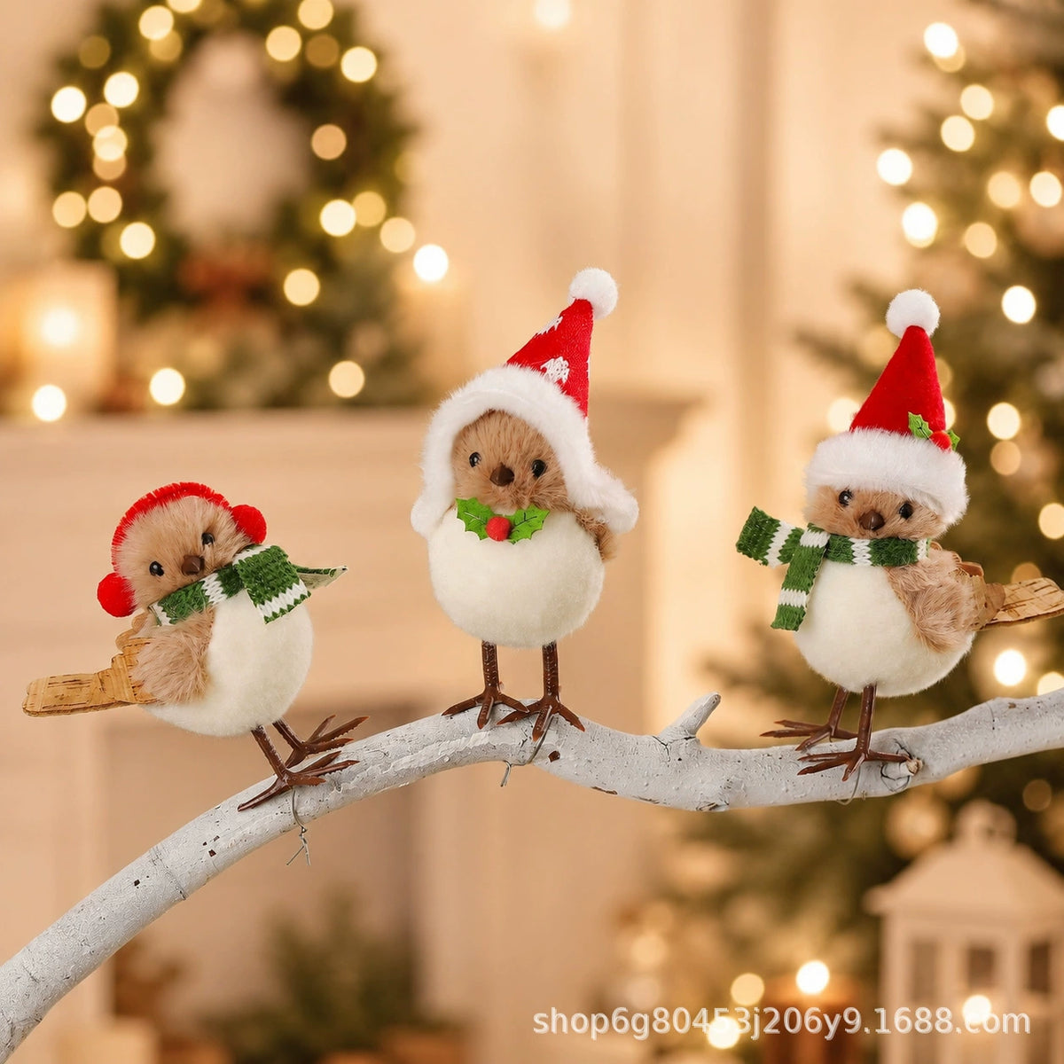 Adorno navideño de árbol pequeño con pájaro, 13 cm, decoración de espuma y felpa, colgante o centro de mesa, ideal para escaparates y regalos