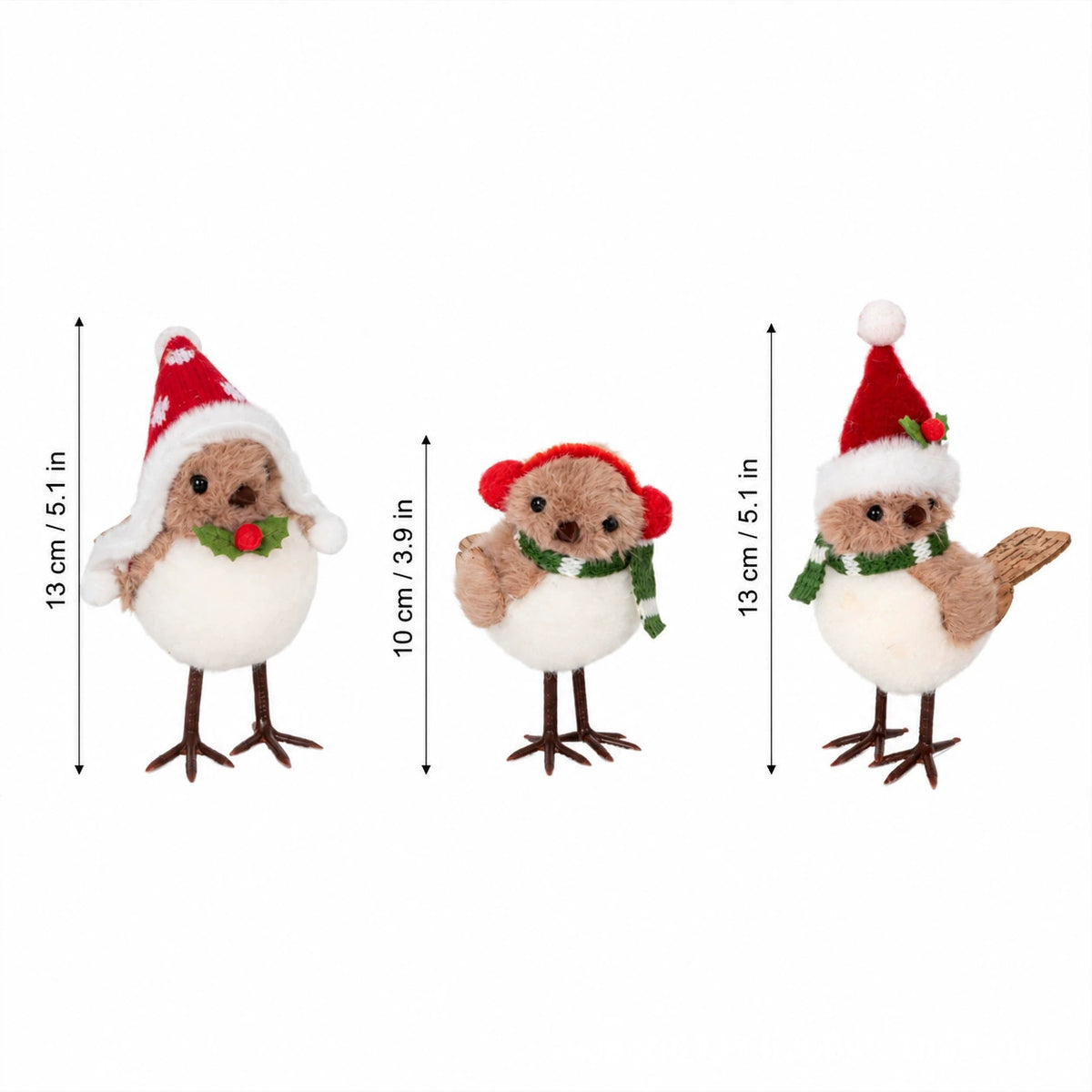 Adorno navideño de árbol pequeño con pájaro, 13 cm, decoración de espuma y felpa, colgante o centro de mesa, ideal para escaparates y regalos
