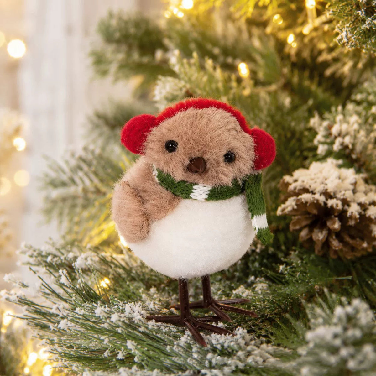 Adorno navideño de árbol pequeño con pájaro, 13 cm, decoración de espuma y felpa, colgante o centro de mesa, ideal para escaparates y regalos