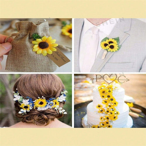 50 Flores de Girasol Artificial de Seda 4,5 cm, Cabecitas DIY para Decoración, Bodas, Eventos, Manualidades, Ramo o Regalo