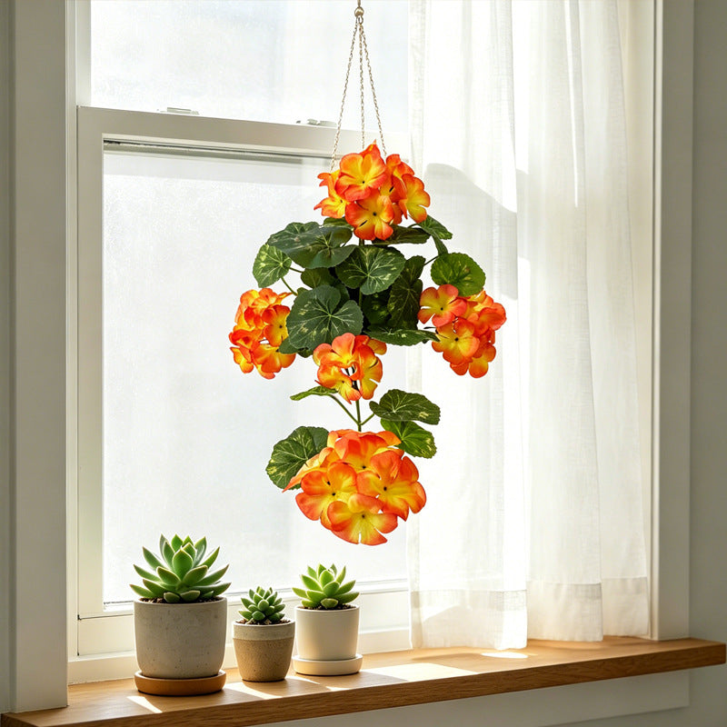 Guirnalda artificial de geranio y azalea, 42 cm, decoración colgante para hogar, estilo rústico, materiales mixtos, sin maceta