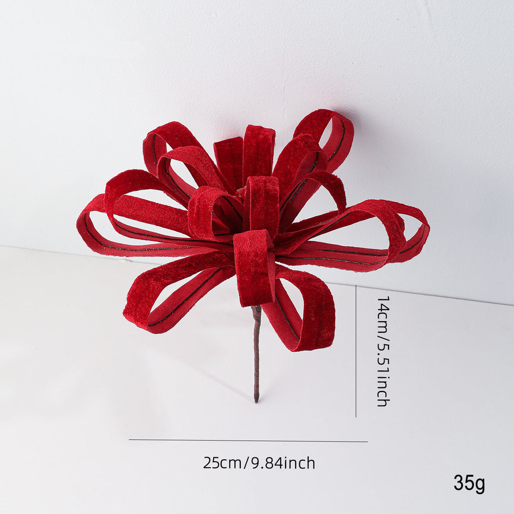 Adorno Navideño de Poinsettia Artificial con Cinta y Bayas Rojas - 25 cm - Decoración Festiva de Alta Gama para Hogar y Eventos