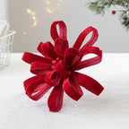 Adorno Navideño de Poinsettia Artificial con Cinta y Bayas Rojas - 25 cm - Decoración Festiva de Alta Gama para Hogar y Eventos