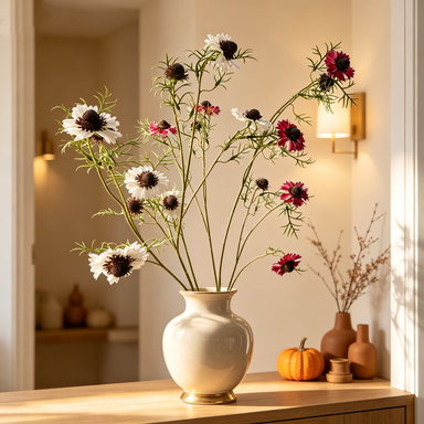 Planta artificial de Cosmos persia, rama alta 118 cm, estilo rústico, decoración de boda y hogar, material de seda
