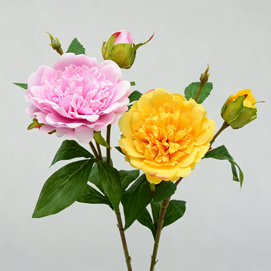 Ramo de peonía artificial, 67 cm, 2 flores de 12 cm, decoración de mesa y hogar, imita peonía real, para bodegones y fotografía