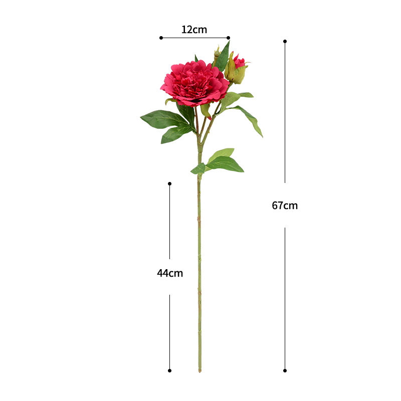 Ramo de peonía artificial, 67 cm, 2 flores de 12 cm, decoración de mesa y hogar, imita peonía real, para bodegones y fotografía