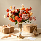 Ramo de Crisantemos Artificial en Seda - 52cm de Alto - 5 Flores por Arbusto - Decoración de Boda y Hogar - Sin Maceta