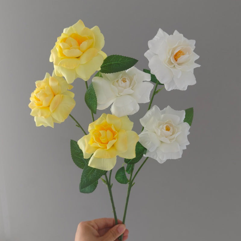 Ramo de Rosas Artificial de Seda con 3 Flores, 60 cm, Decoración para Boda y Hogar, Sin Maceta