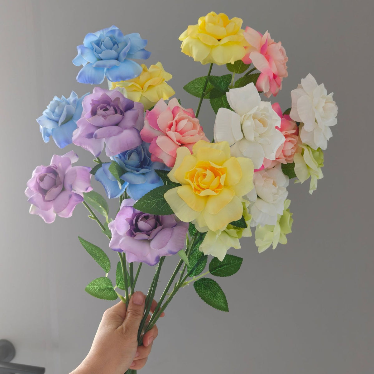 Ramo de Rosas Artificial de Seda con 3 Flores, 60 cm, Decoración para Boda y Hogar, Sin Maceta