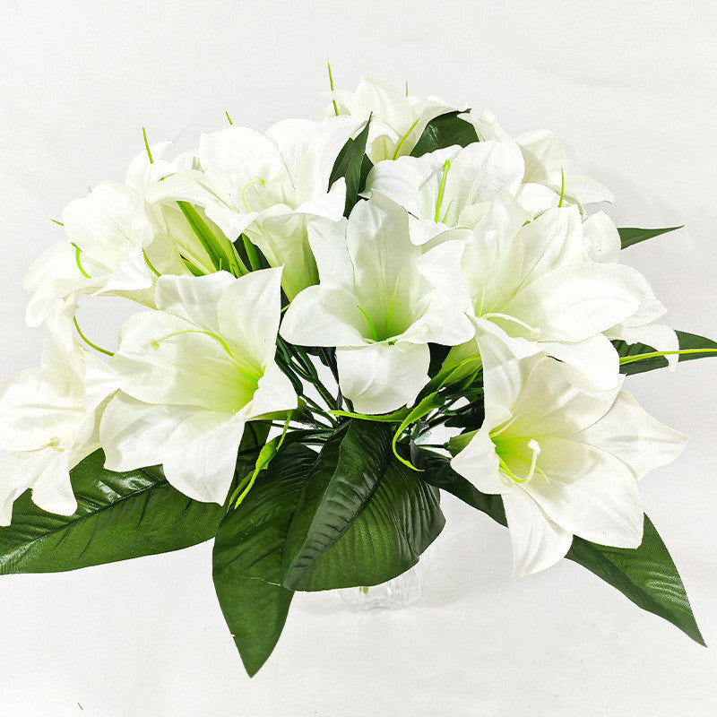 Ramo de Flores Artificiales de Lirio, 5 Cabezas, 32 cm de Altura, Ideal para Decoración de Interiores, Hecho de Seda, Sin Jarrón Incluido