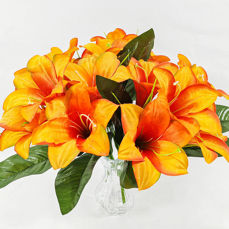 Ramo de Flores Artificiales de Lirio, 5 Cabezas, 32 cm de Altura, Ideal para Decoración de Interiores, Hecho de Seda, Sin Jarrón Incluido