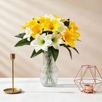 Ramo de Flores Artificiales de Lirio, 5 Cabezas, 32 cm de Altura, Ideal para Decoración de Interiores, Hecho de Seda, Sin Jarrón Incluido