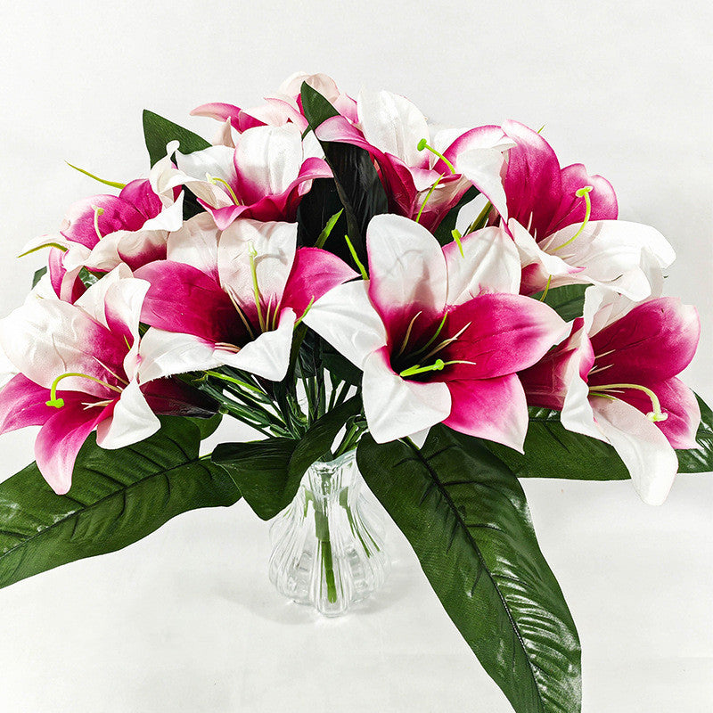 Ramo de Flores Artificiales de Lirio, 5 Cabezas, 32 cm de Altura, Ideal para Decoración de Interiores, Hecho de Seda, Sin Jarrón Incluido