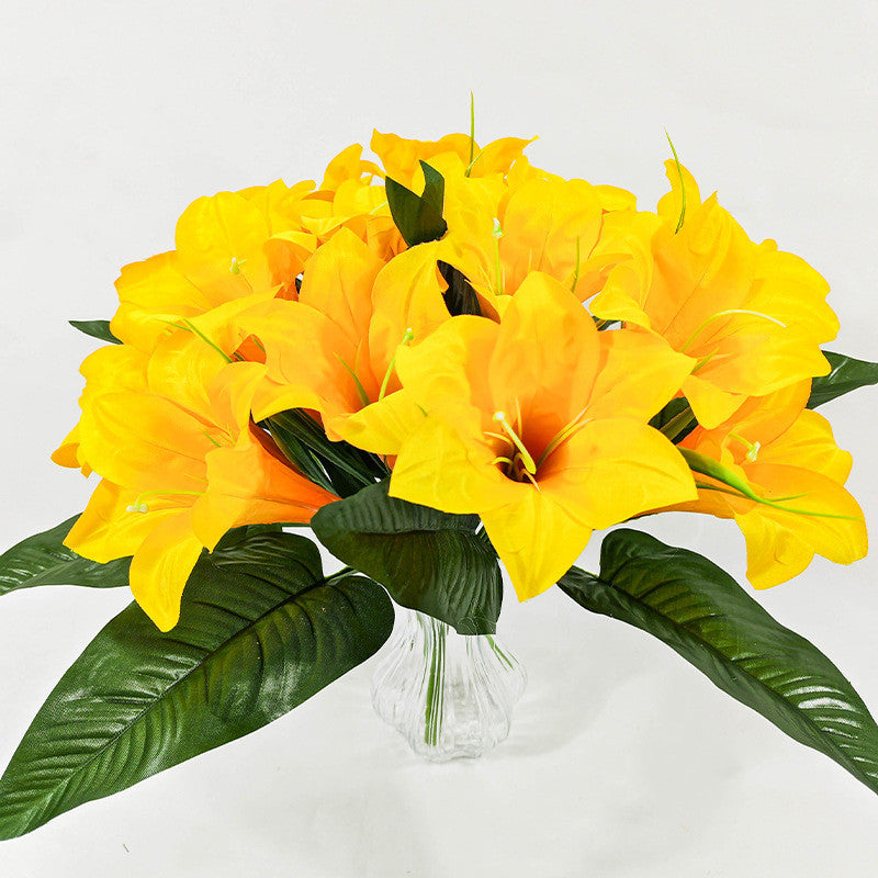 Ramo de Flores Artificiales de Lirio, 5 Cabezas, 32 cm de Altura, Ideal para Decoración de Interiores, Hecho de Seda, Sin Jarrón Incluido