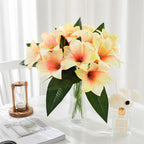 Ramo de Flores Artificiales de Lirio, 5 Cabezas, 32 cm de Altura, Ideal para Decoración de Interiores, Hecho de Seda, Sin Jarrón Incluido