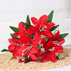 Lirios artificiales de seda, ramo de 7 flores, 35 cm, decoración elegante para bodas y hogar, sin maceta