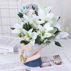 Lirios artificiales de seda, ramo de 7 flores, 35 cm, decoración elegante para bodas y hogar, sin maceta