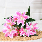 Lirios artificiales de seda, ramo de 7 flores, 35 cm, decoración elegante para bodas y hogar, sin maceta