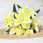 Lirios artificiales de seda, ramo de 7 flores, 35 cm, decoración elegante para bodas y hogar, sin maceta
