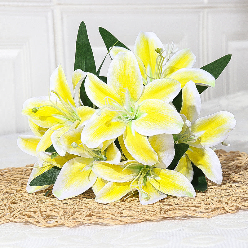 Lirios artificiales de seda, ramo de 7 flores, 35 cm, decoración elegante para bodas y hogar, sin maceta