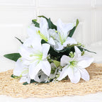 Lirios artificiales de seda, ramo de 7 flores, 35 cm, decoración elegante para bodas y hogar, sin maceta