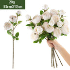 Ramo de rosas artificiales de alta calidad, 53 cm, tela de seda, decoración para hogar, mesa de comedor, centro de mesa