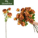 Ramo de rosas artificiales de alta calidad, 53 cm, tela de seda, decoración para hogar, mesa de comedor, centro de mesa
