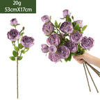 Ramo de rosas artificiales de alta calidad, 53 cm, tela de seda, decoración para hogar, mesa de comedor, centro de mesa